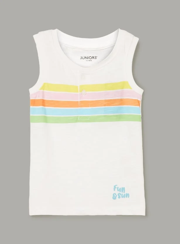 JUNIORS Boys Striped Sleeveless Henley T-shirt